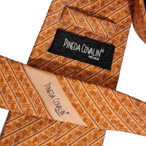 PINEDA COVALIN Orange Aquatic Motives Silk LUXURY Tie MEXICO - Picture 3 of 5